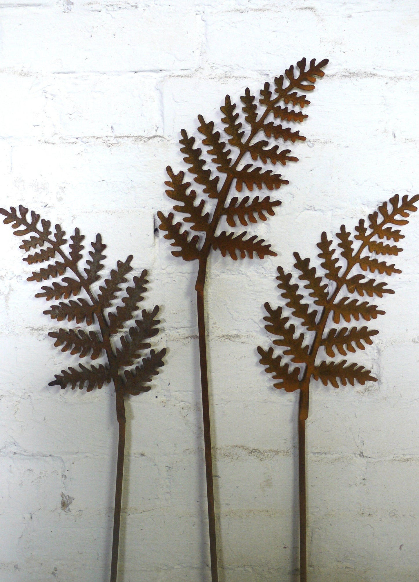 Set of Three Small Fern Plant Stakes